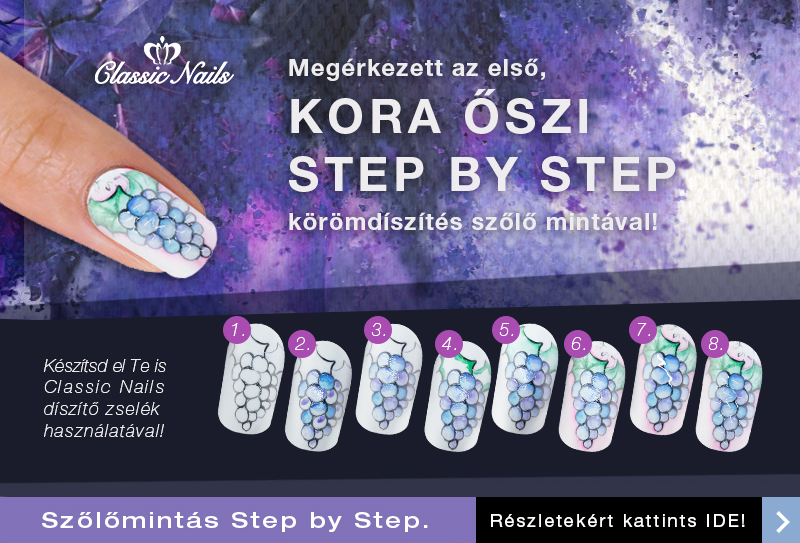 Őszi, szőlő mintás step by step körömdíszítés